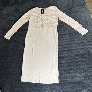Boohoo Women's Plus Premium Rib Lace Up Midi Dress Light Stone Size 16